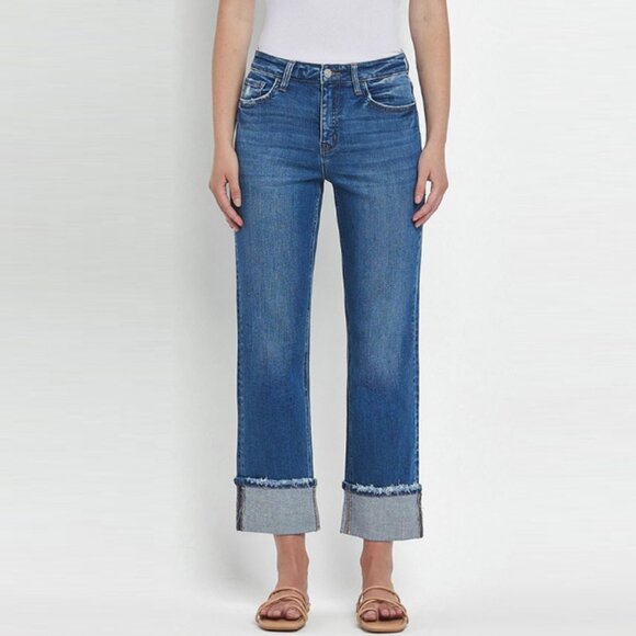 VERVET BY FLYING MONKEY Denim - Vervet High Rise Cuffed Straight Leg Jeans